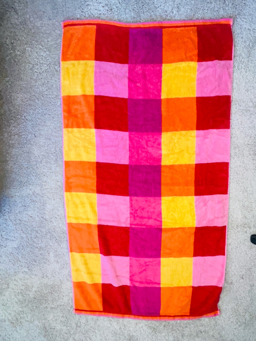 Vintage Colorblock Plaid Beach Towel – Pink, Orange, Red & Yellow
